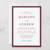 Modern Burgundy Border Photo Wedding Kaart (Voorkant)