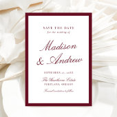 Modern Burgundy Border Photo Wedding Save The Date