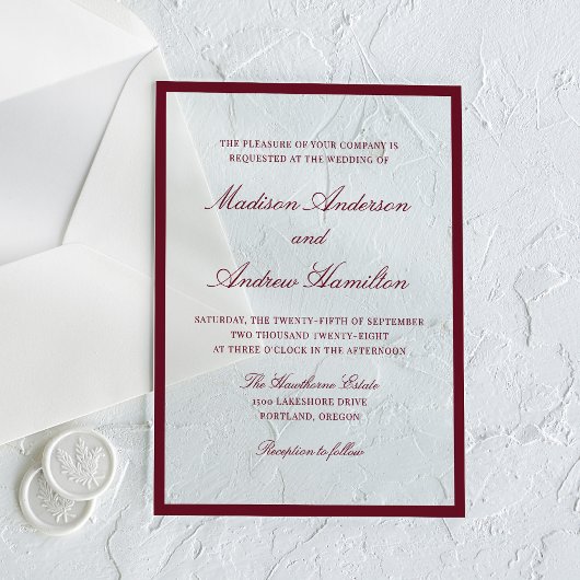 Modern Burgundy Border Wedding Acryl Uitnodigingen