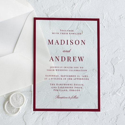 Modern Burgundy Border Wedding Acryl Uitnodigingen