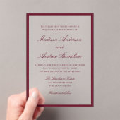 Modern Burgundy Border Wedding Acryl Uitnodigingen (Insitu (Draagbaar))