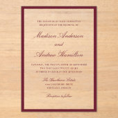 Modern Burgundy Border Wedding Acryl Uitnodigingen (Voorkant)