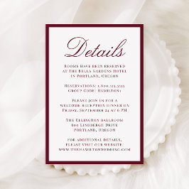 Modern Burgundy Border Wedding Details Informatiekaartje