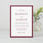 Modern Burgundy Border Wedding Kaart (Staand voorkant)