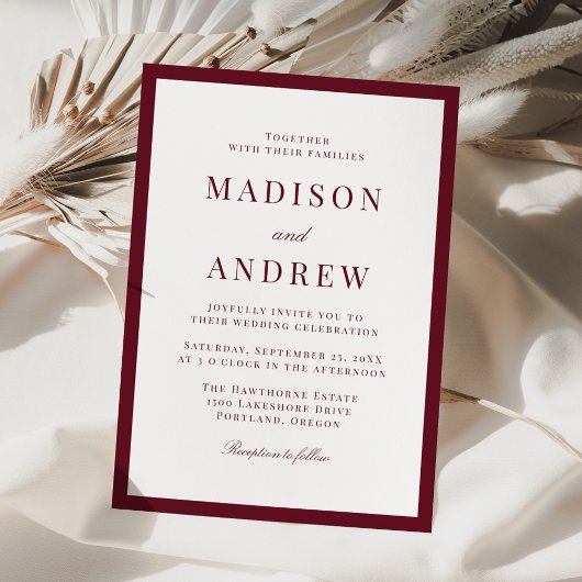 Modern Burgundy Border Wedding Kaart
