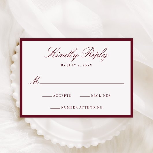 Modern Burgundy Border Wedding RSVP Kaartje