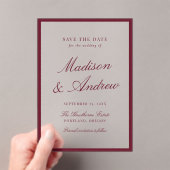 Modern Burgundy Border Wedding Save the Date Acryl Uitnodigingen (Insitu (Draagbaar))