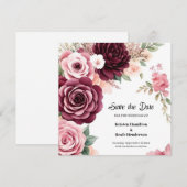 Modern Burgundy Botanical Save The Date (Voorkant / Achterkant)