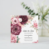 Modern Burgundy Botanical Save The Date (Staand voorkant)