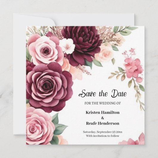 Modern Burgundy Botanical Save The Date (Voorkant)