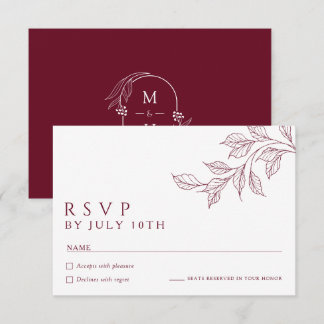 Modern Burgundy Botanical Wedding RSVP Cards Kaartje