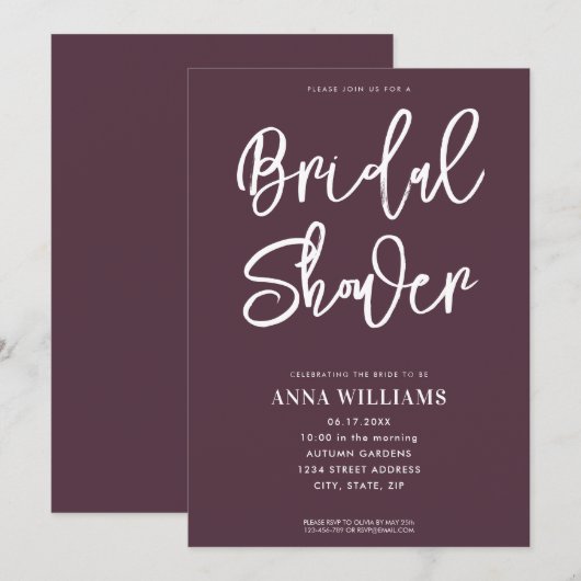 Modern Burgundy Bridal Shower Kaart (Voorkant / Achterkant)