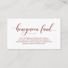 Modern burgundy calligraphy Wedding Honeymoon Fund Informatiekaartje