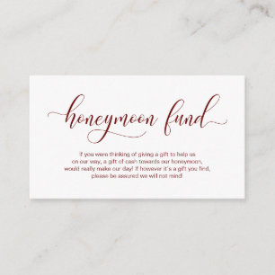 Modern burgundy calligraphy Wedding Honeymoon Fund Informatiekaartje