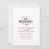 Modern Burgundy Calligraphy Wedding Kaart (Voorkant)