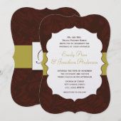 Modern Burgundy Chartreuse Damask Wedding Invite Kaart (Voorkant / Achterkant)