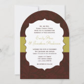 Modern Burgundy Chartreuse Damask Wedding Invite Kaart (Voorkant)