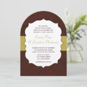 Modern Burgundy Chartreuse Damask Wedding Invite Kaart (Staand voorkant)