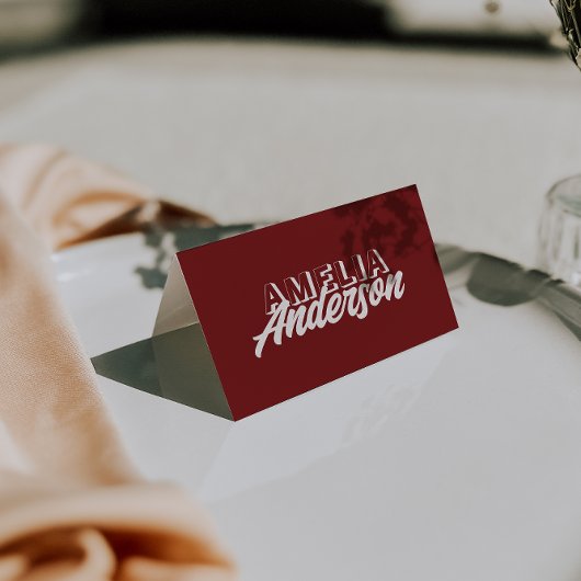 Modern Burgundy Cream Unique Wedding Place Cards Kaart