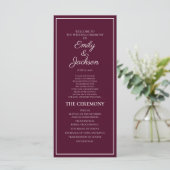 Modern Burgundy Cream Wedding Programme Programmakaart (Staand voorkant)
