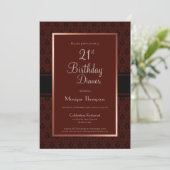 Modern Burgundy Damask 21st Birthday Dinner Party Kaart (Staand voorkant)