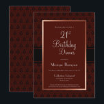 Modern Burgundy Damask 21st Birthday Dinner Party Kaart<br><div class="desc">Een modern rustisch Bourgogne,  21ste verjaardag,  een uitnodiging voor een feest met een rijk lijst van de zwarte en de Bourgogne,  dat gemoderniseerd is met een gouden metalen grens tussen koper en roos.</div>
