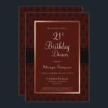 Modern Burgundy Damask 21st Birthday Dinner Party Kaart<br><div class="desc">Een modern rustisch Bourgogne,  21ste verjaardag,  een uitnodiging voor een feest met een rijk lijst van de zwarte en de Bourgogne,  dat gemoderniseerd is met een gouden metalen grens tussen koper en roos.</div>