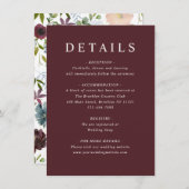 Modern Burgundy Dusty Blue Floral Wedding Details Informatiekaartje (Voorkant / Achterkant)