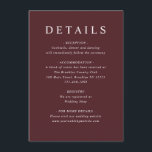 Modern Burgundy Dusty Blue Floral Wedding Details Informatiekaartje<br><div class="desc">Moderne bruine bruine mosterdblauw Waterverf botanische olieramp in de lente van de winter</div>