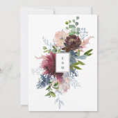 Modern Burgundy Dusty Blue Peach Floral Wedding Kaart (Achterkant)
