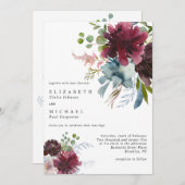 Modern Burgundy Dusty Blue Peach Floral Wedding Kaart (Voorkant / Achterkant)
