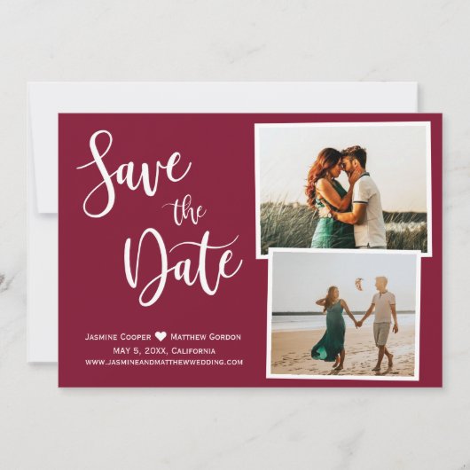Modern Burgundy Elegant Typografie Foto Save The Date (Voorkant)