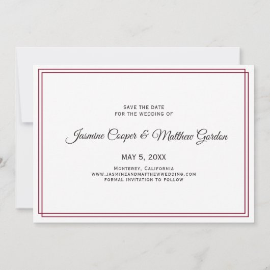 Modern Burgundy Elegant Typografie Foto Save The Date (Achterkant)