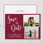Modern Burgundy Elegant Typografie Foto Save The Date (Voorkant / Achterkant)