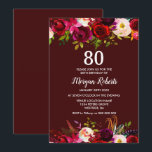 Modern Burgundy Floral 80th Birthday Party Invite Kaart<br><div class="desc">Modern Burgundy Floral 80th Birthday Party Invite Bekijk passend collectie in Niche en Nest Store</div>