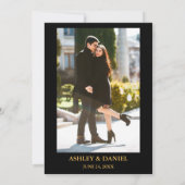 Modern Burgundy Floral Black Gold Photo Wedding Kaart (Achterkant)