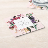 Modern Burgundy Floral Blush Pink Wedding Kartonnen Onderzetters (Schuin)