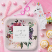 Modern Burgundy Floral Blush Pink Wedding Papieren Bordje (Feest)