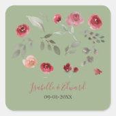 Modern Burgundy Floral Eucalyptus Leaves Wedding S Vierkante Sticker (Voorkant)