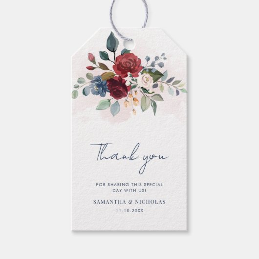 Modern Burgundy Floral Greenery Wedding Cadeaulabel (Voorkant)