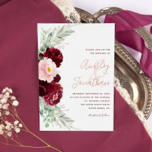 Modern Burgundy Floral Greenery Wedding Roos Gold