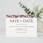 Modern burgundy Floral redt de date bruiloft Save The Date (Staand voorkant)