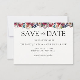 Modern burgundy Floral redt de date bruiloft Save The Date