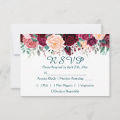Modern Burgundy Floral Silver Confetti RSVP Kaartje (Achterkant)