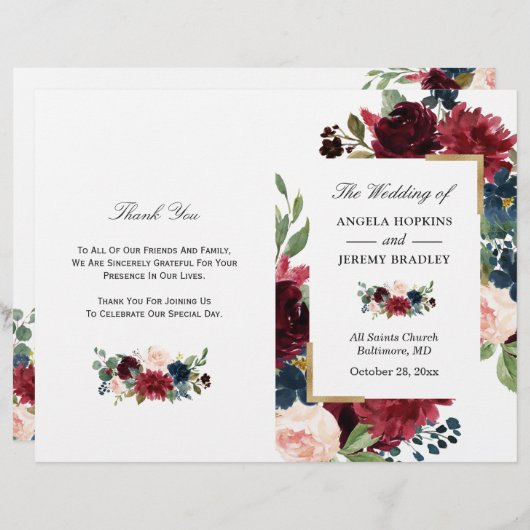 Modern Burgundy Floral vouwde het programma (Voorkant / Achterkant)