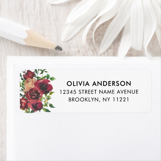 Modern Burgundy Floral Waterverf Greenery Foliage Etiket (Insitu)