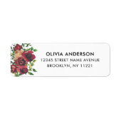 Modern Burgundy Floral Waterverf Greenery Foliage Etiket (Voorkant)