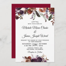 Modern Burgundy Floral Waterverf Wedding