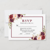 Modern Burgundy Floral Wedding Meal RSVP Kaartje (Voorkant)