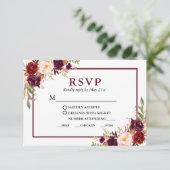 Modern Burgundy Floral Wedding Meal RSVP Kaartje (Staand voorkant)